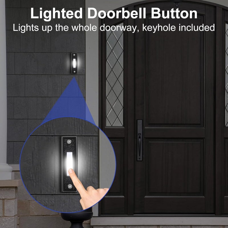 AUGHOA Lighted Doorbell Button, Wall Mounted Doorbell Switch with LED Light, Wired Door Bell Push Buttons for Garage Door Opener, Transformer, Ringers, Buzzers (Black) - Image 3
